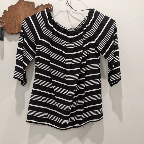 Cynthia Rowley black/white striped off shoulder top - Picture 2 of 3